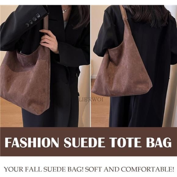 Slouchy Suede Tote Bag Brown - Picture 2 of 6